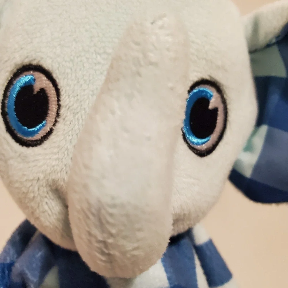 Booginhead Blue Checkered Elephant Lovey Teether Knotted